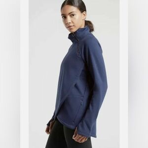 ATHLETA Cozy Karma Asym Pullover Blue Sweatshirt Zippered Top‎ Shirt  Sz XS